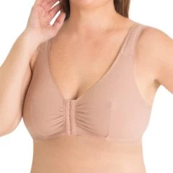 Meryl Front Close Cotton Plus Size Lounge Bra Taupe