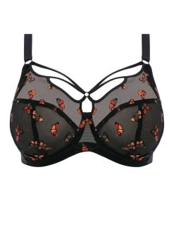 Elomi Sachi Plunge Uw Bra Black Butterfly -Fashion underwear EL4353 BFL cut Elomi Lingerie Sachi Black Butterfly Underwire Plunge Bra