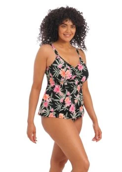 ELOMI Dark Tropics Moulded Tankini Black -Fashion underwear ES800161 BLK side Elomi Swim Dark Tropics Black Non Wired Moulded Tankini Top