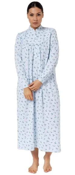 Rosebud Mandarin Nightie Long / Blue