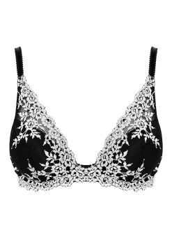Wacoal Embrace Lace Plunge Bra Black -Fashion underwear WA853291 BLK cut Wacoal Lingerie Embrace Lace Black Plunge Underwire Bra